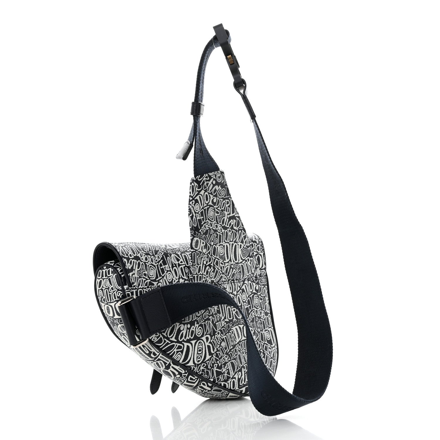 Christian Dior X SHAWN STUSSY Grained Calfskin Printed Mens Saddle Bag Navy Blue 3 of 18