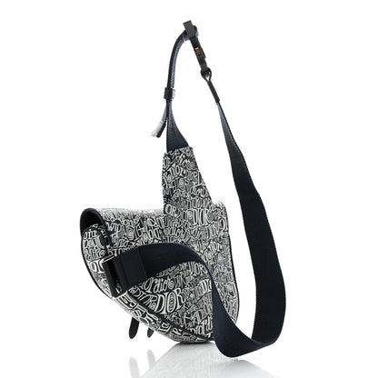 Christian Dior X SHAWN STUSSY Grained Calfskin Printed Mens Saddle Bag Navy Blue 3 of 18