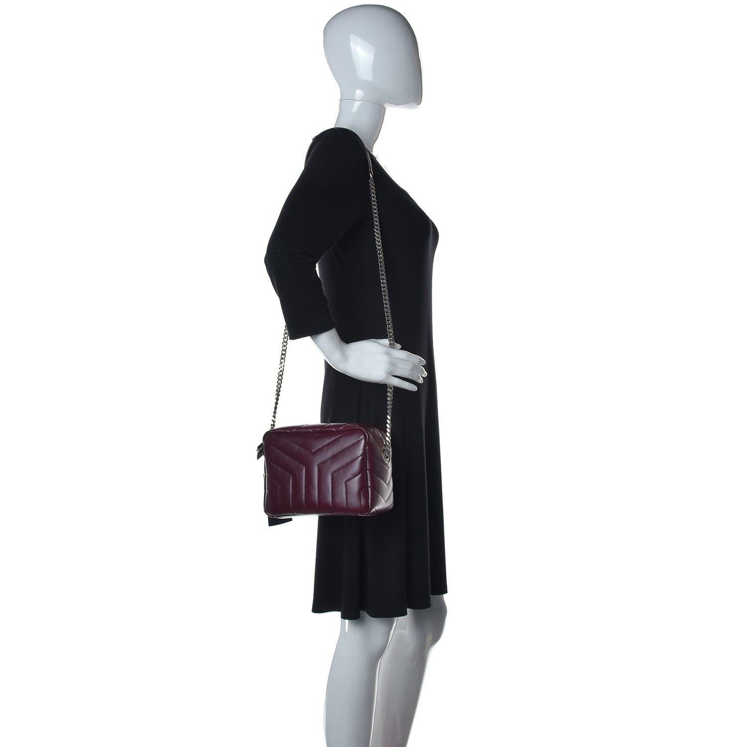 Saint Laurent Calfskin Y Quilted Monogram Small Loulou Bowling Bag Rouge Legion 2 of 9