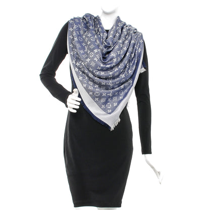 Louis Vuitton Silk Wool Monogram Denim Shawl Blue 2 of 4