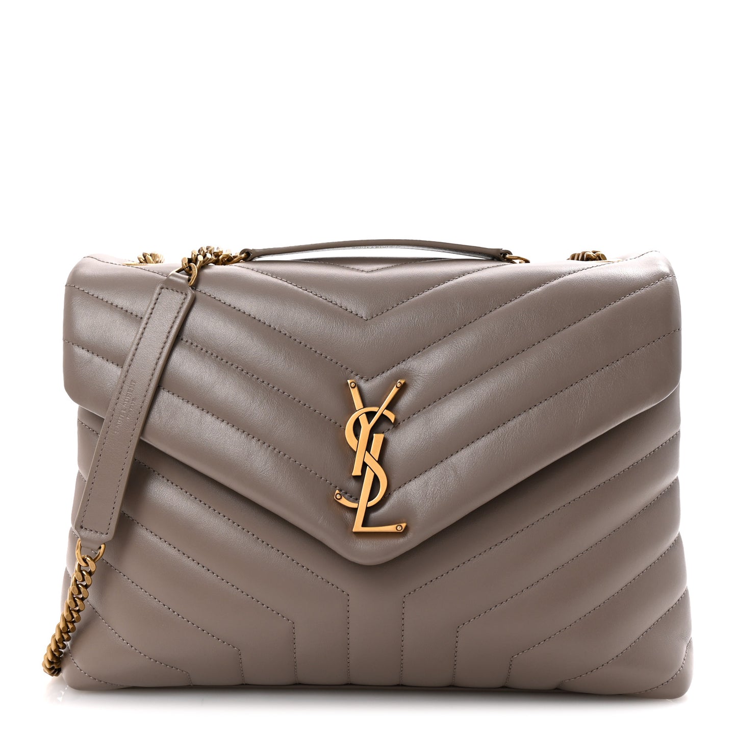 Calfskin Y Quilted Monogram Medium Loulou Chain Satchel Greyish Brown