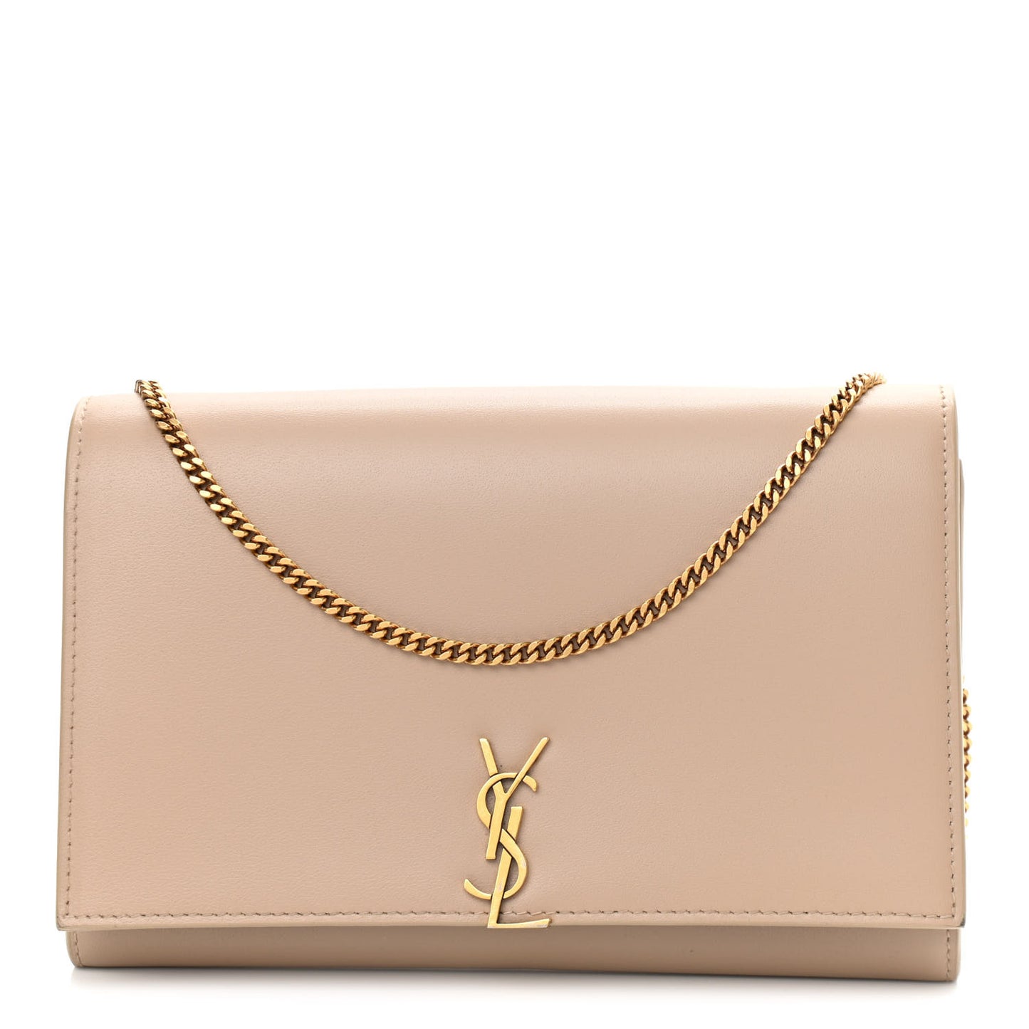 Glossy Calfskin Monogram Chain Wallet Dark Beige