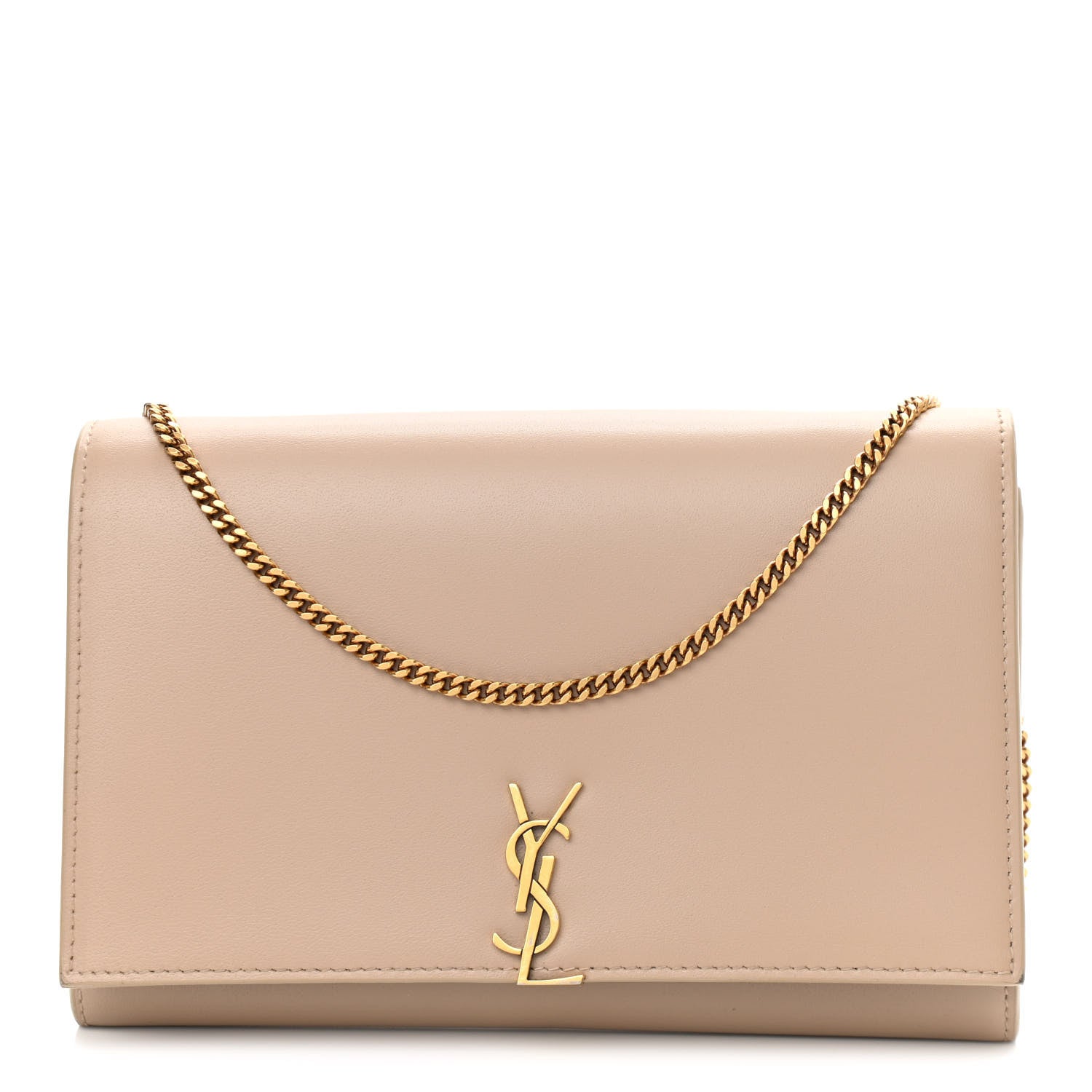 Saint Laurent Glossy Calfskin Monogram Chain Wallet Dark Beige 1 of 12