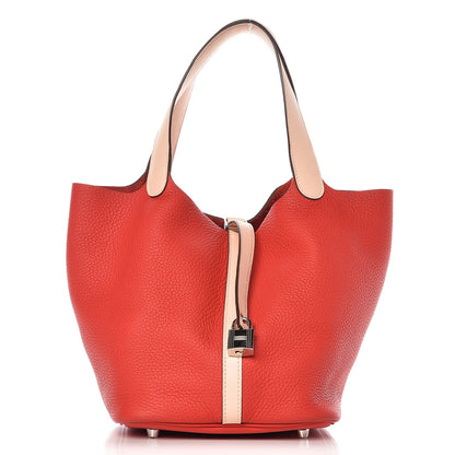 Hermes Taurillon Clemence Swift Picotin Lock 22 MM Rouge Tomate Rose Eglantine 1 of 10