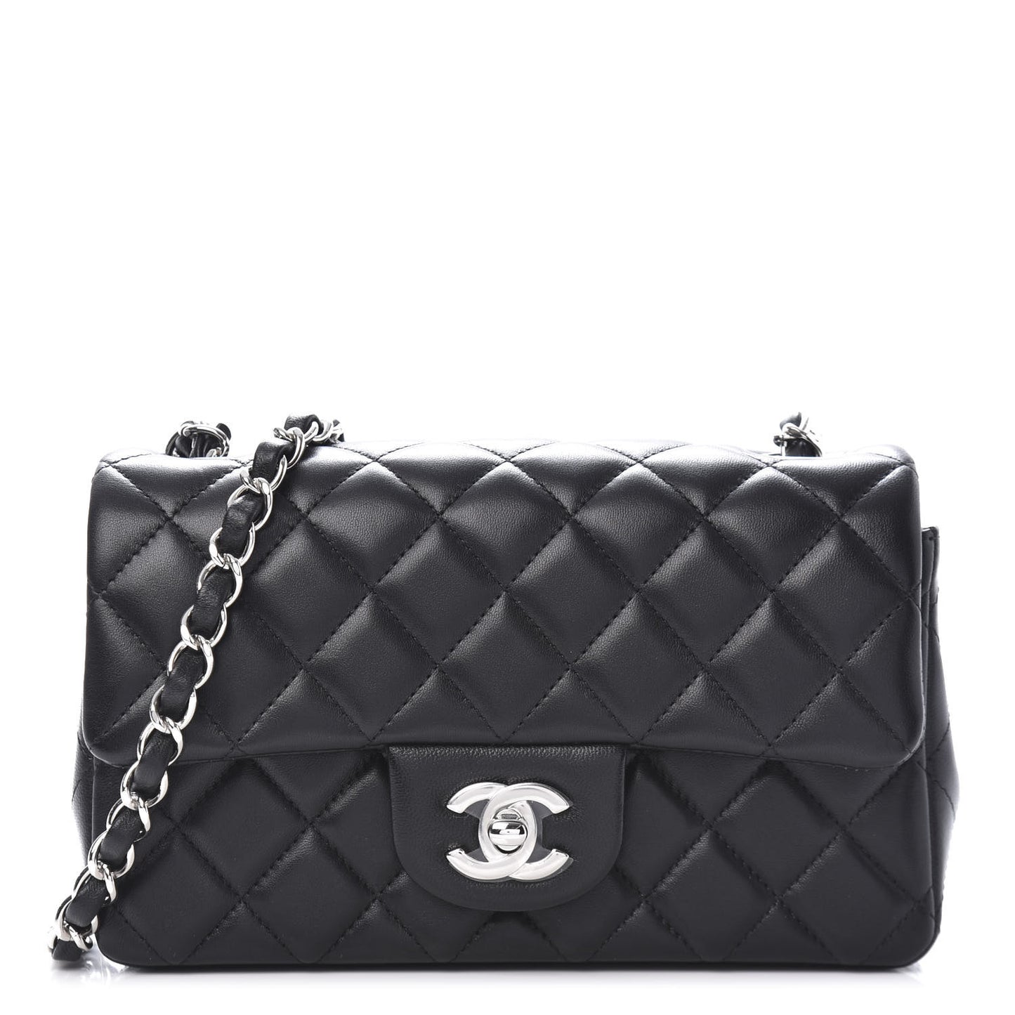 Lambskin Quilted Mini Rectangular Flap Black