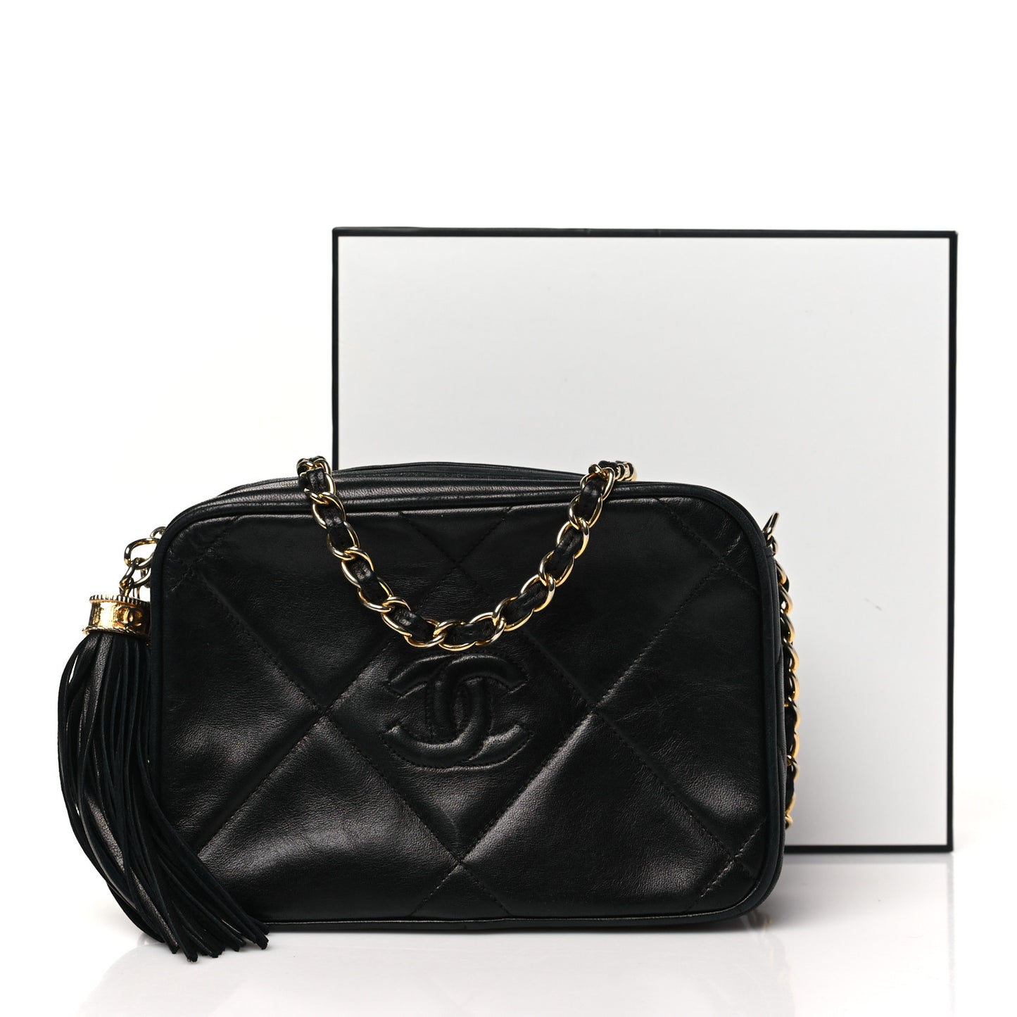Lambskin Quilted CC Tassel Camera Case Black