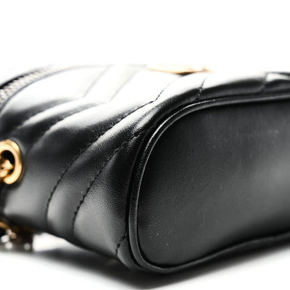 Gucci Calfskin Matelasse Chevron Mini GG Marmont Top Handle Bag Black 9 of 11