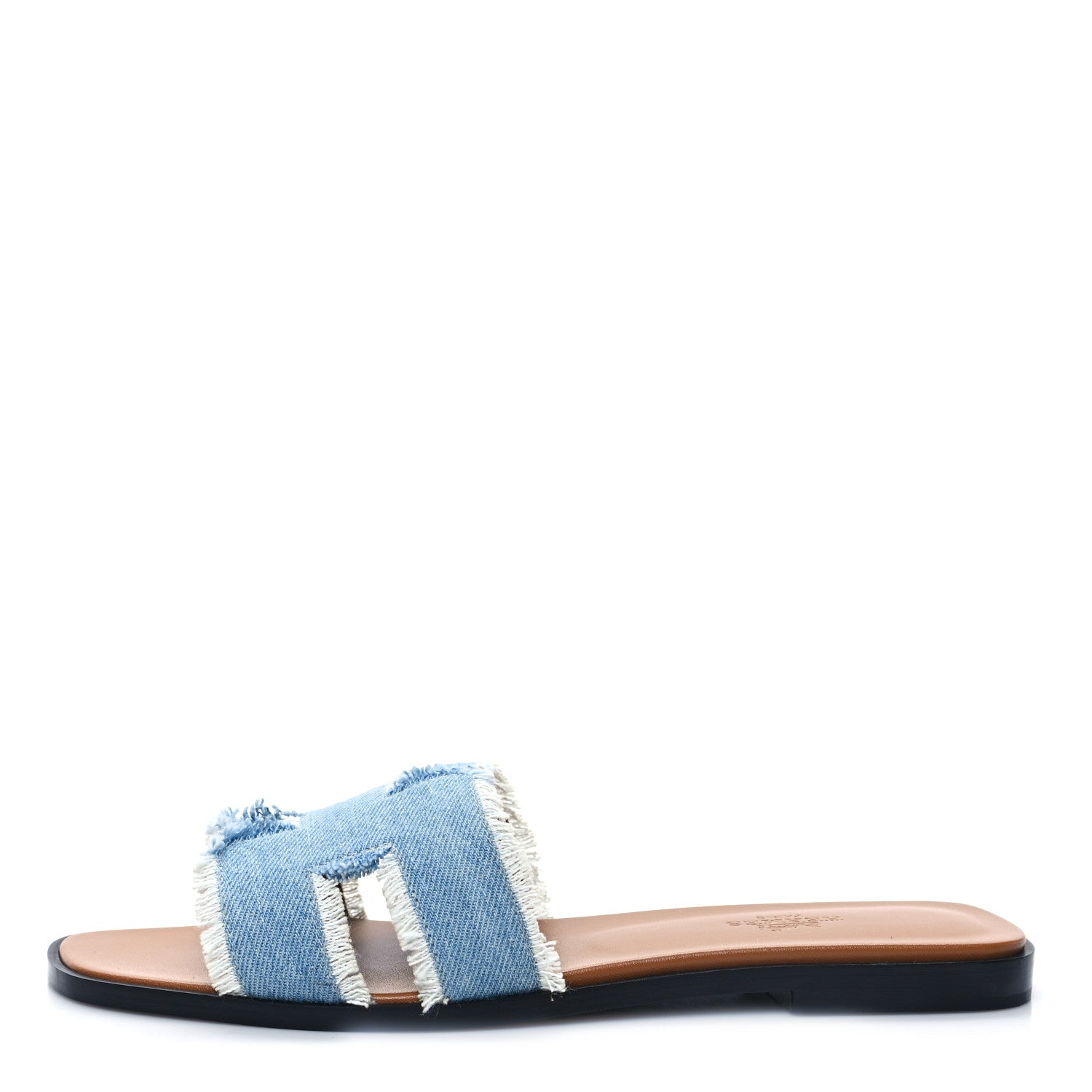 Hermes Denim Oran Fringe Sandals 38.5 Bleu Clair 1 of 8