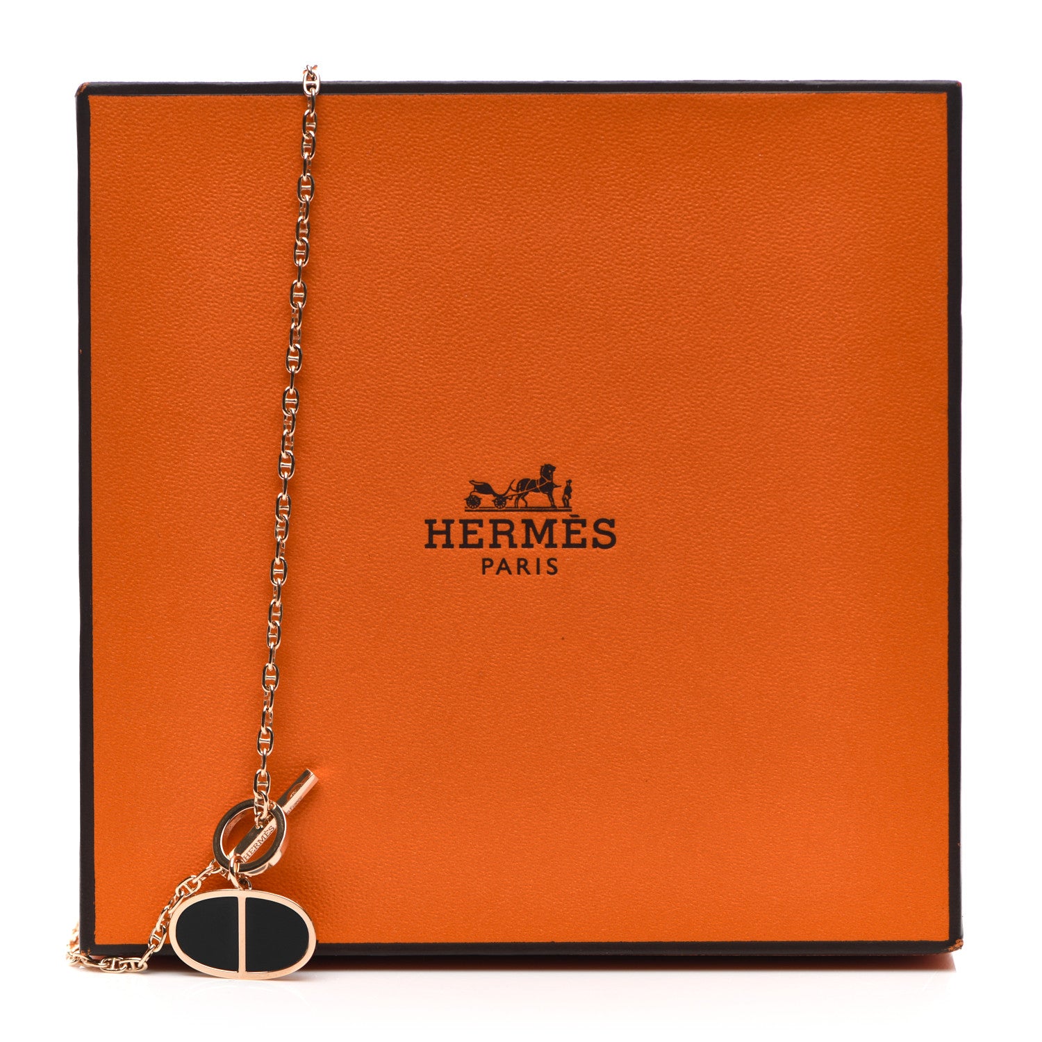 Hermes 18K Rose Gold Black Ceramic GM Chaine D'Ancre Verso Pendant Necklace 6 of 6