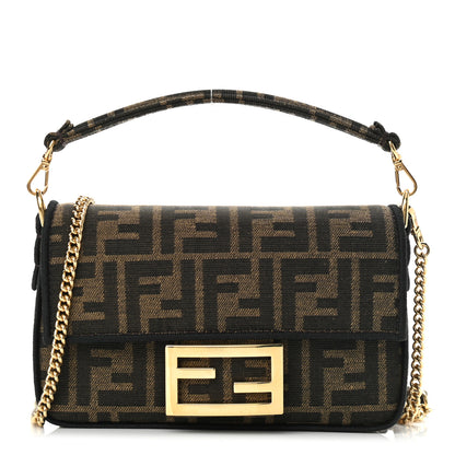 Fendi Fabric Jacquard FF 1974 Mini Baguette Tobacco Moro Black 1 of 9