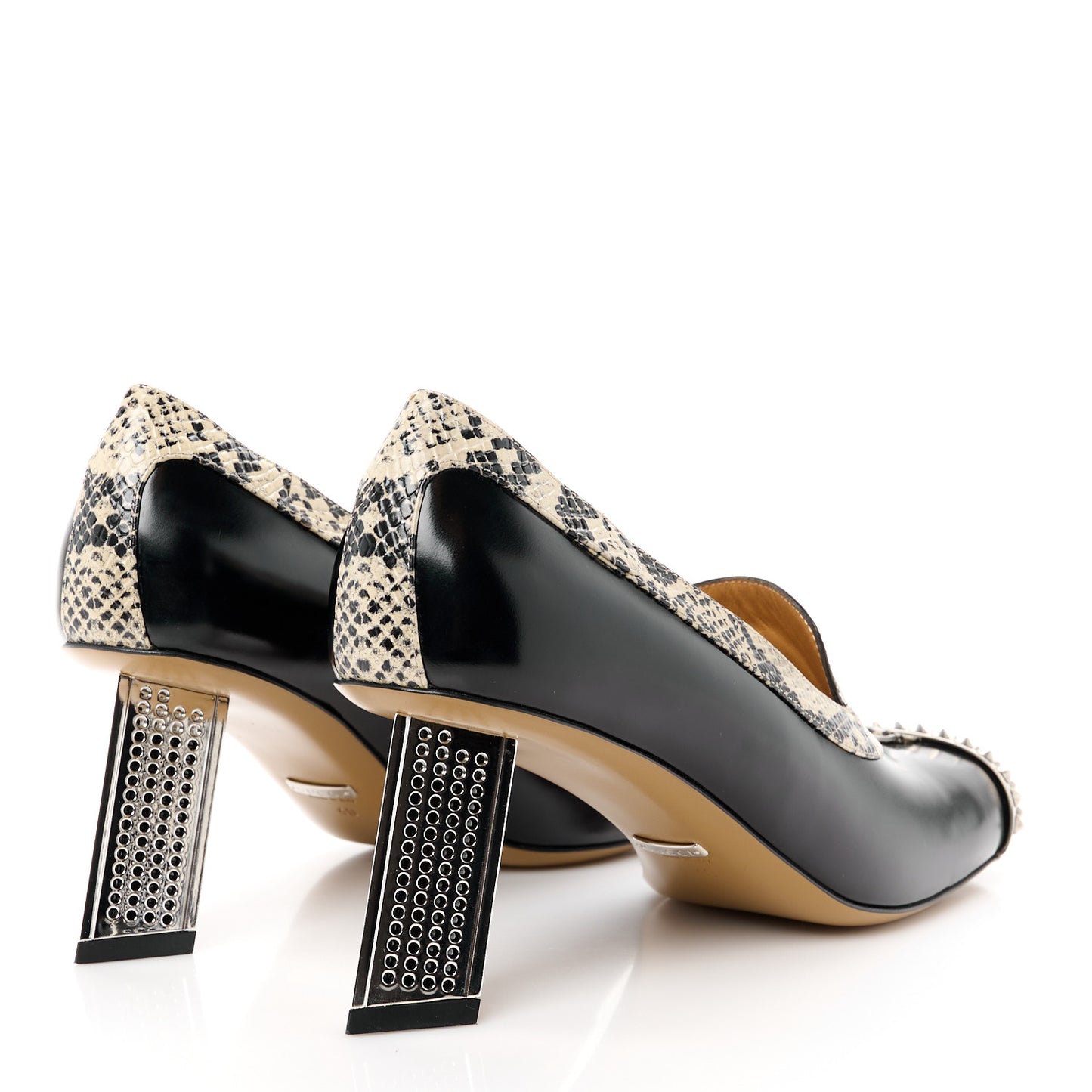 Spice Lux Snakeskin Print Spiked Pumps 40 Beige Avana Black