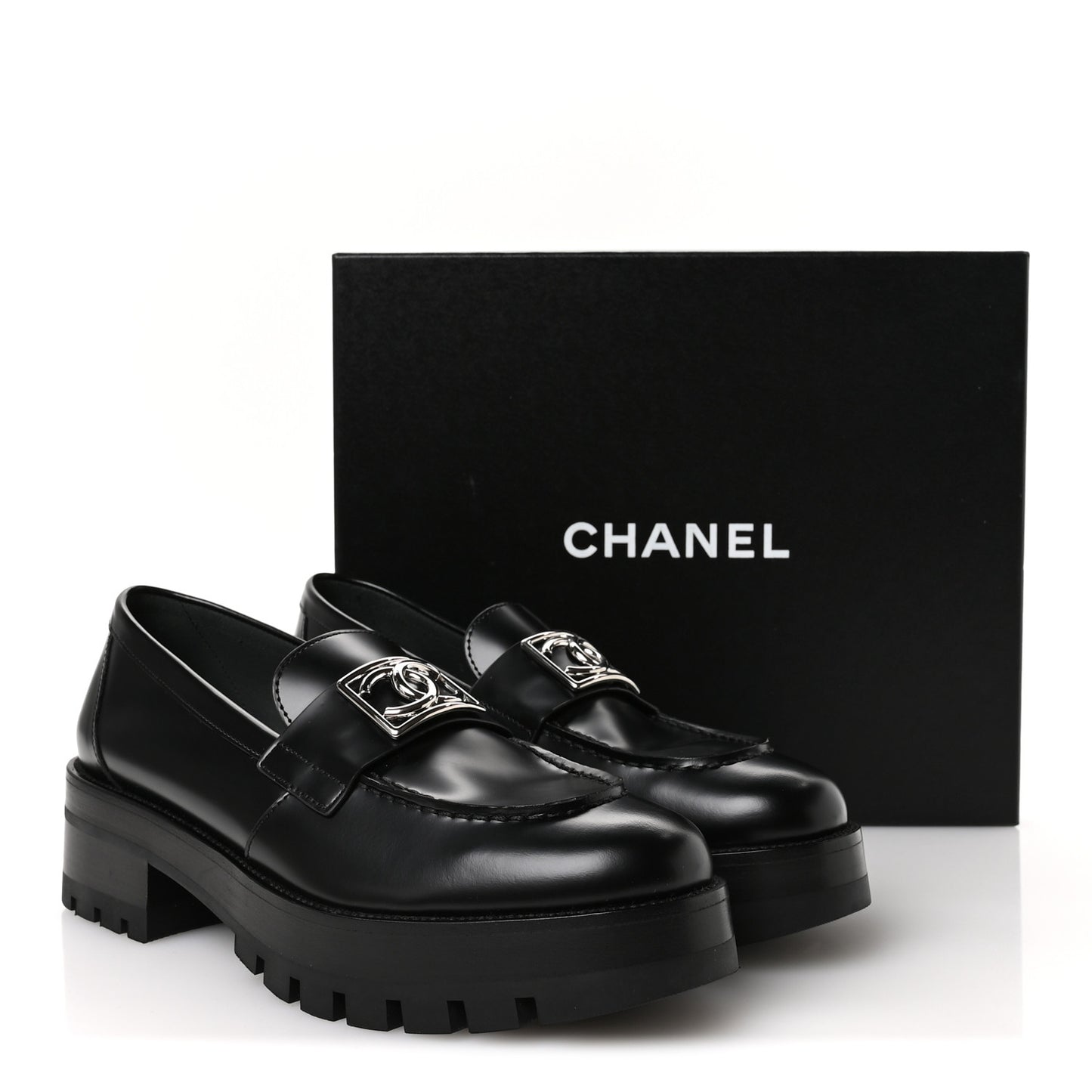 Calfskin Metal CC Loafers 40 Black