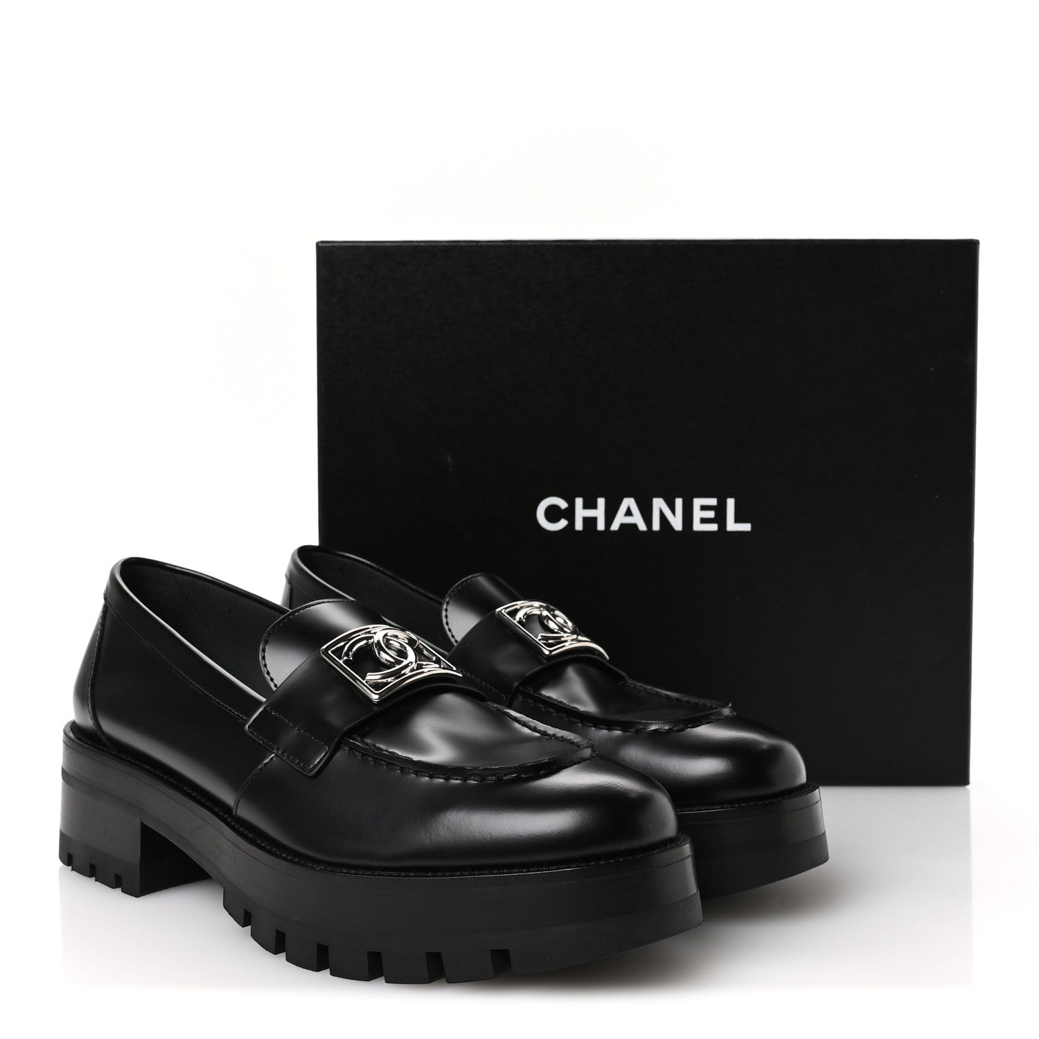 Chanel Calfskin Metal CC Loafers 40 Black 9 of 9