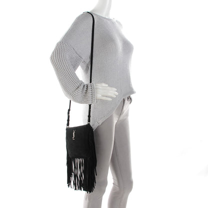 Saint Laurent Suede Calfskin Small Fringe Crossbody Bag Black 2 of 7