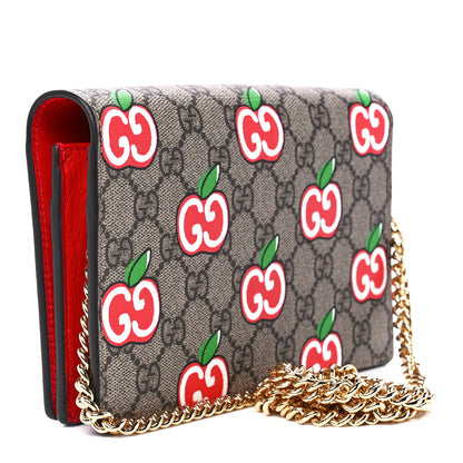Gucci GG Supreme Monogram Apple Chain Wallet Beige Multicolor Lobster Red 3 of 10