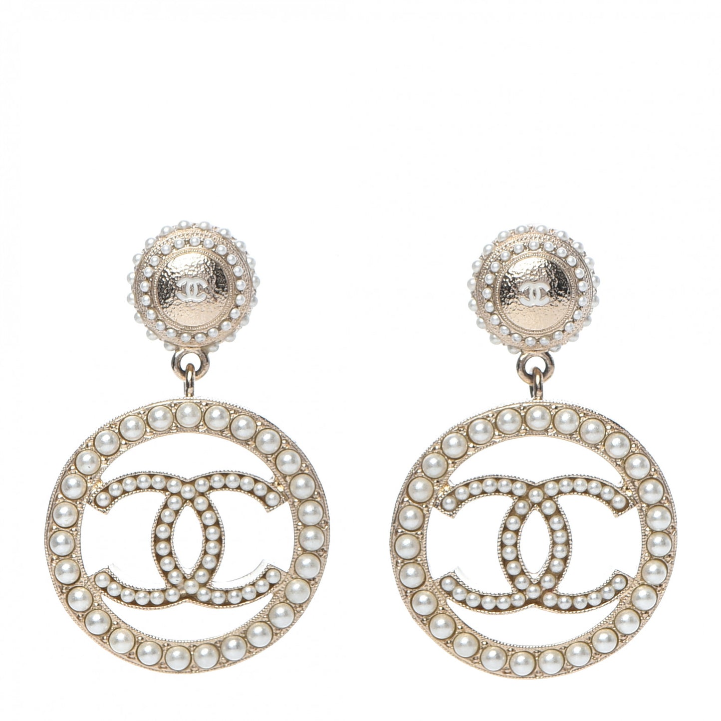 Pearl CC Drop Earrings Light Gold