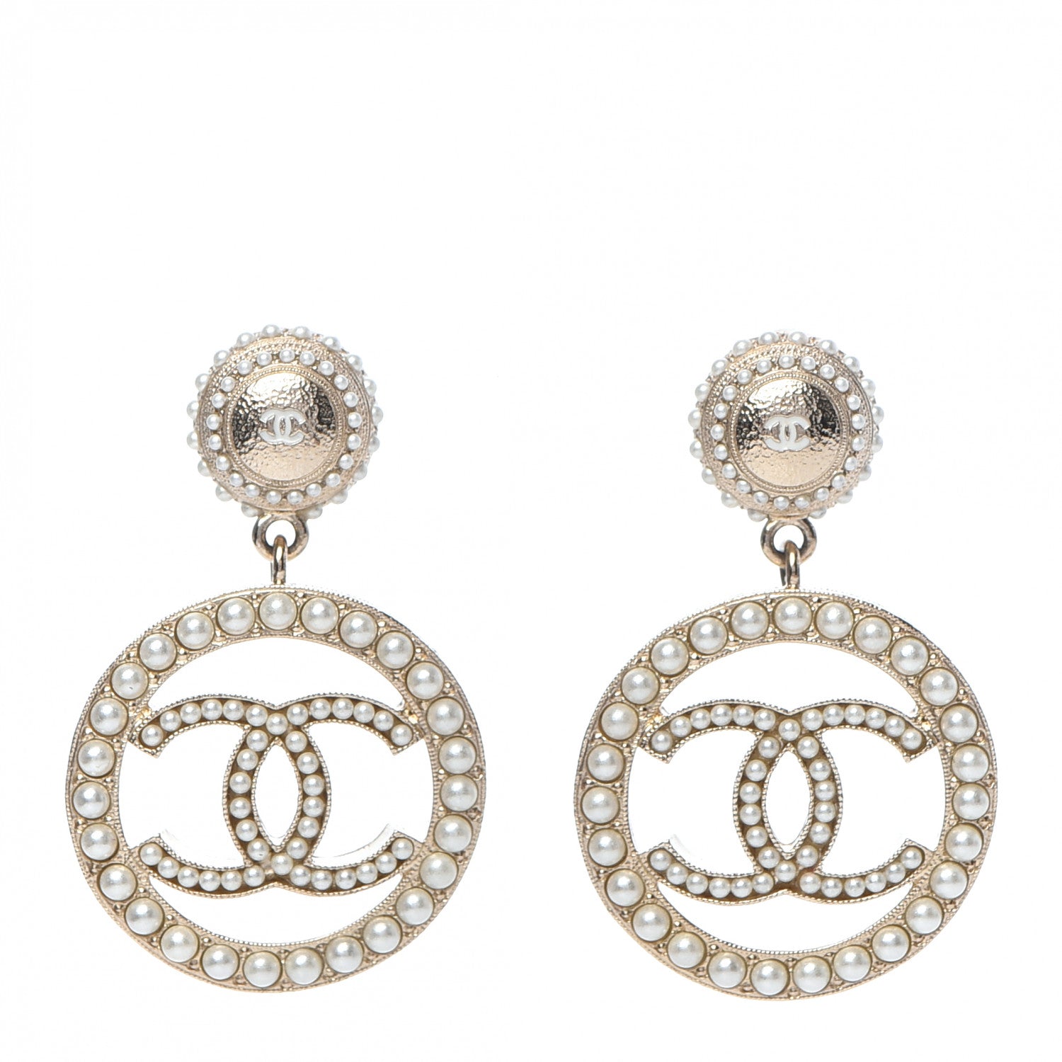 Chanel Pearl CC Drop Earrings Light Gold 1 of 5