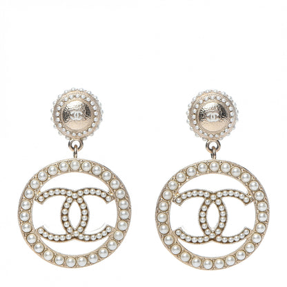 Chanel Pearl CC Drop Earrings Light Gold 1 of 5