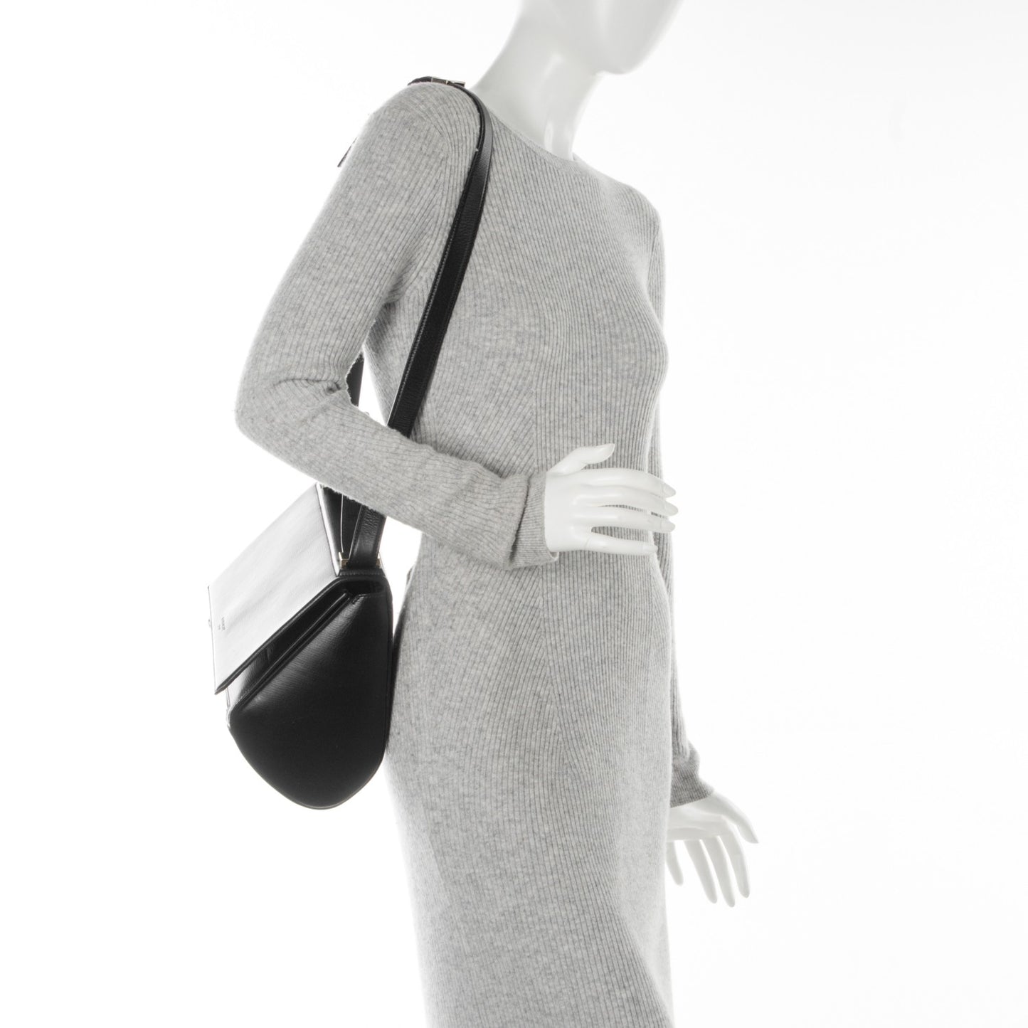 Textured Calfskin Medium Pandora Box Crossbody Bag Black