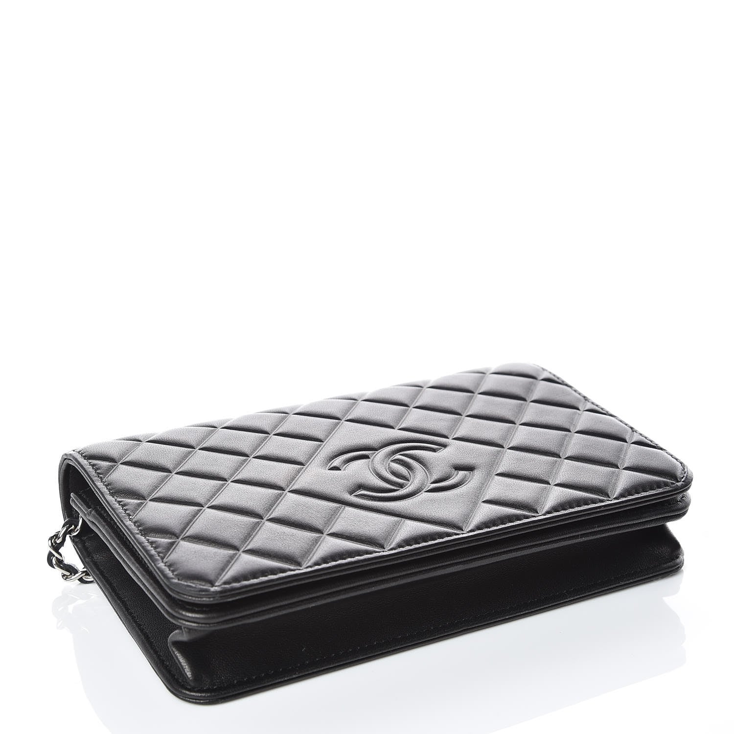 Chanel Lambskin Quilted Diamond CC Wallet On Chain WOC Black 4 of 13