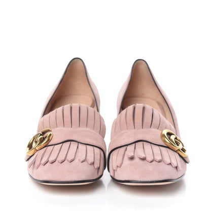 Gucci Kid Scamosciato GG Marmont Fringe 50mm Loafer Pumps 40 Crystal Pink 2 of 10