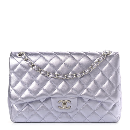 Chanel Metallic Lambskin Quilted Jumbo Double Flap Light Grey 1 of 5