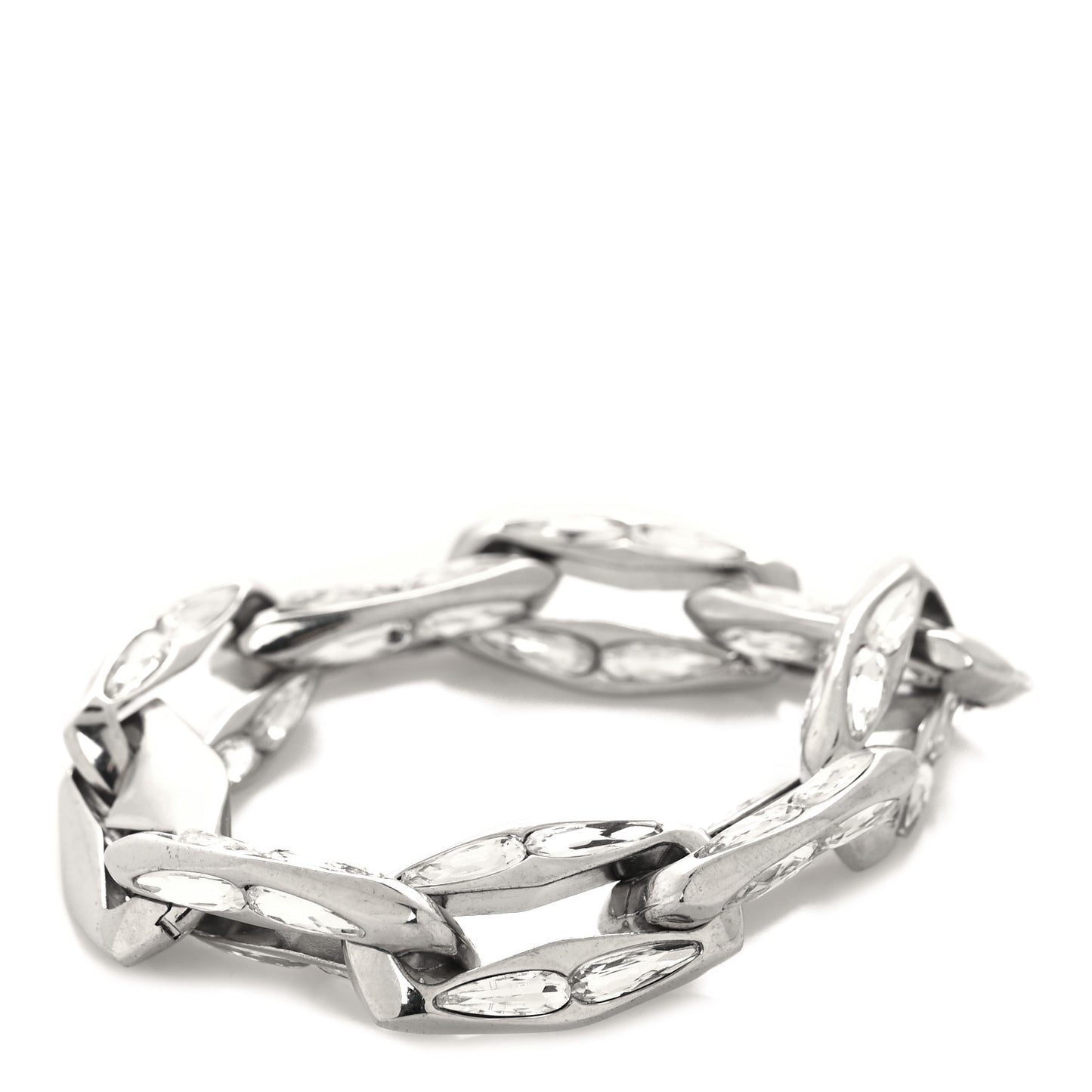 Metal Crystral Chain Link Bracelet Silver