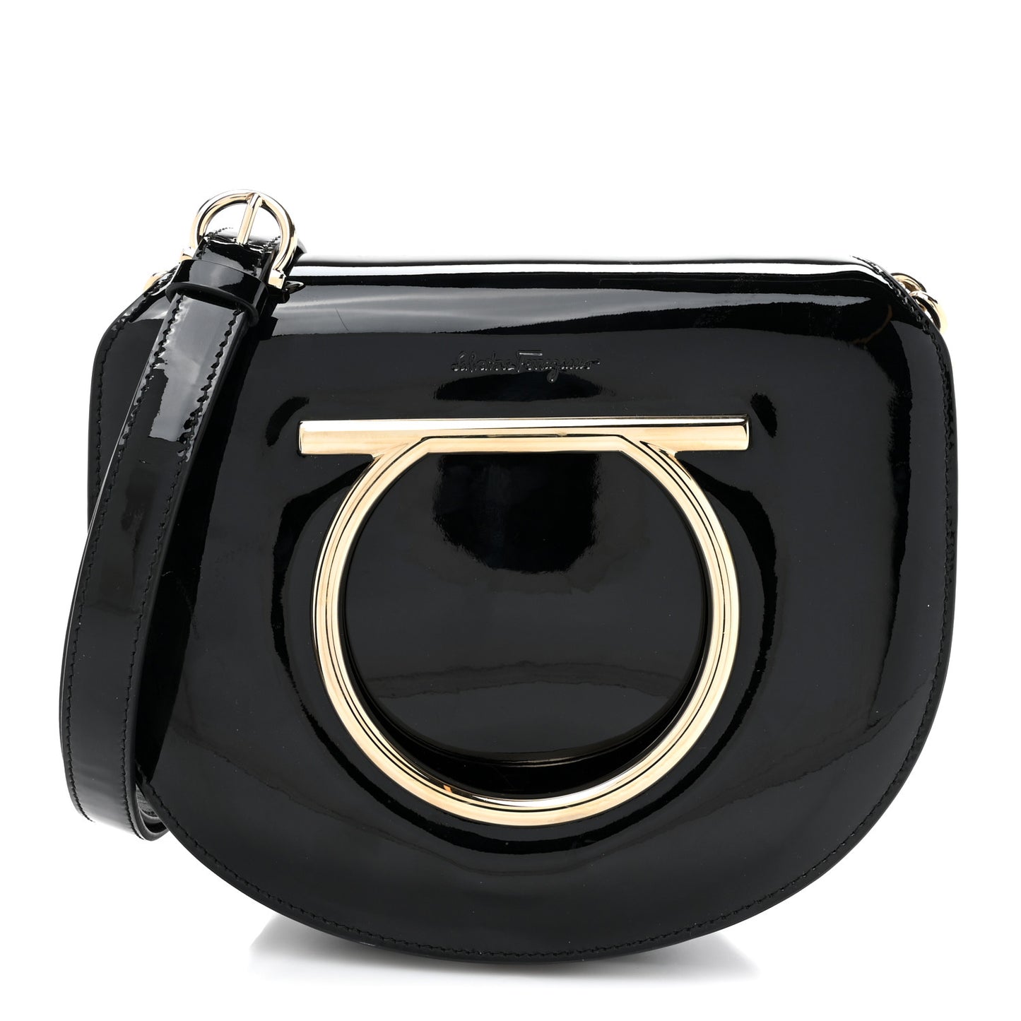 Patent Calfskin Small Vela Flap Bag Black