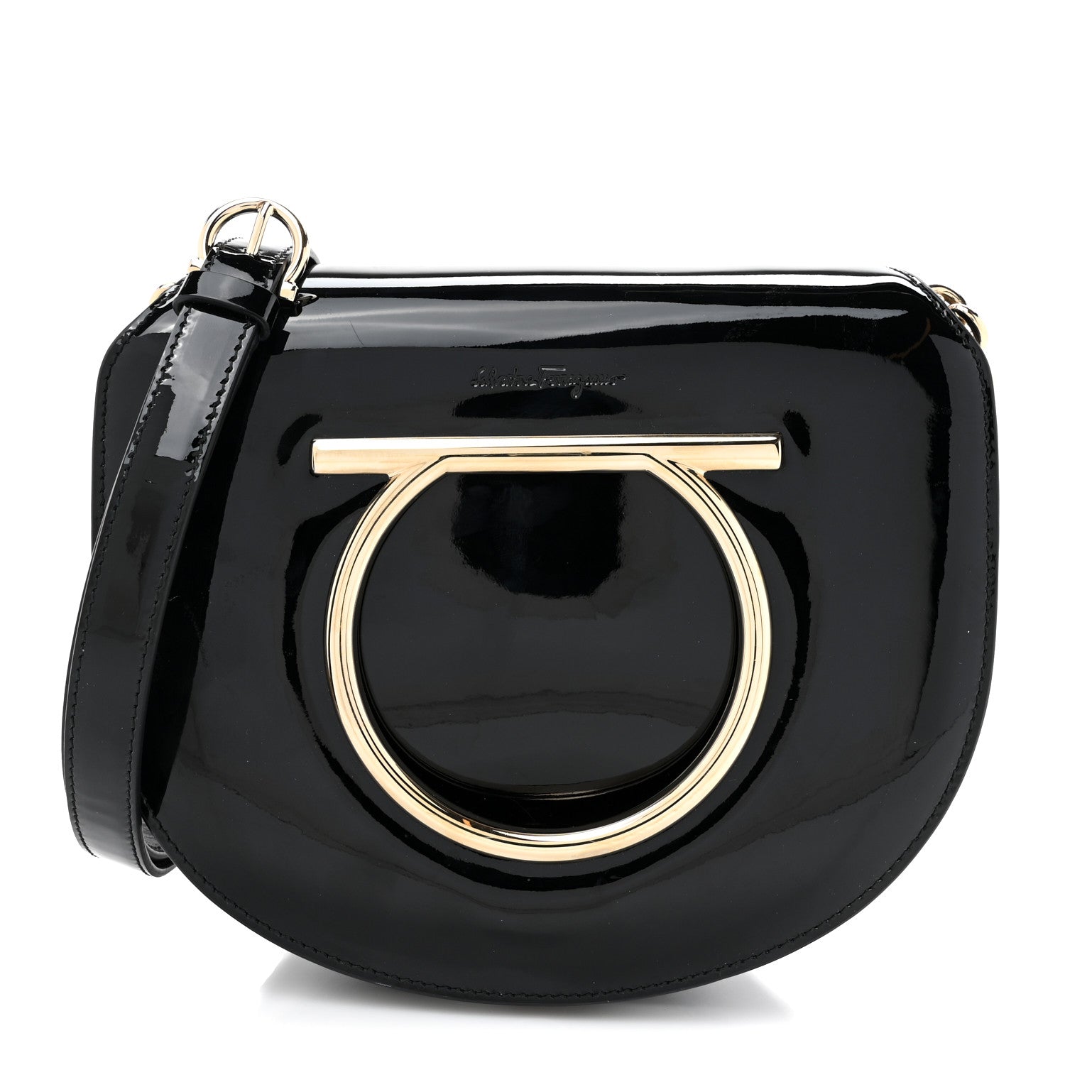 Salvatore Ferragamo Patent Calfskin Small Vela Flap Bag Black 1 of 11