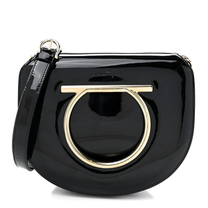Salvatore Ferragamo Patent Calfskin Small Vela Flap Bag Black 1 of 11