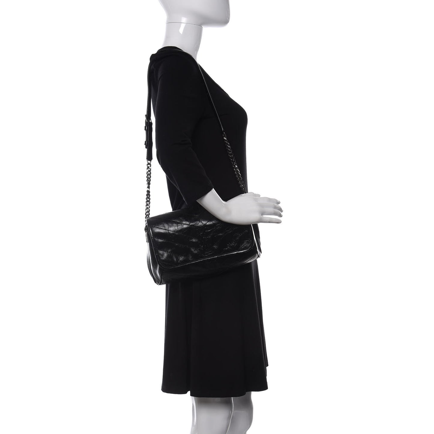 Crinkled Calfskin Matelasse Monogram Niki Body Bag Black