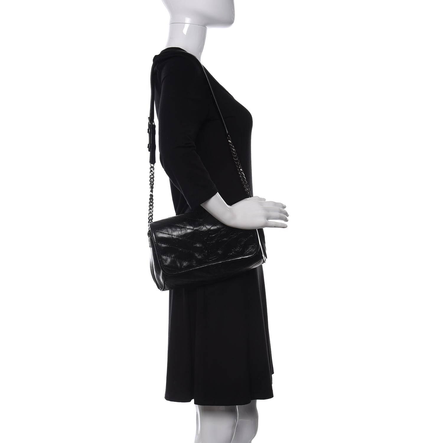 Saint Laurent Crinkled Calfskin Matelasse Monogram Niki Body Bag Black 2 of 9