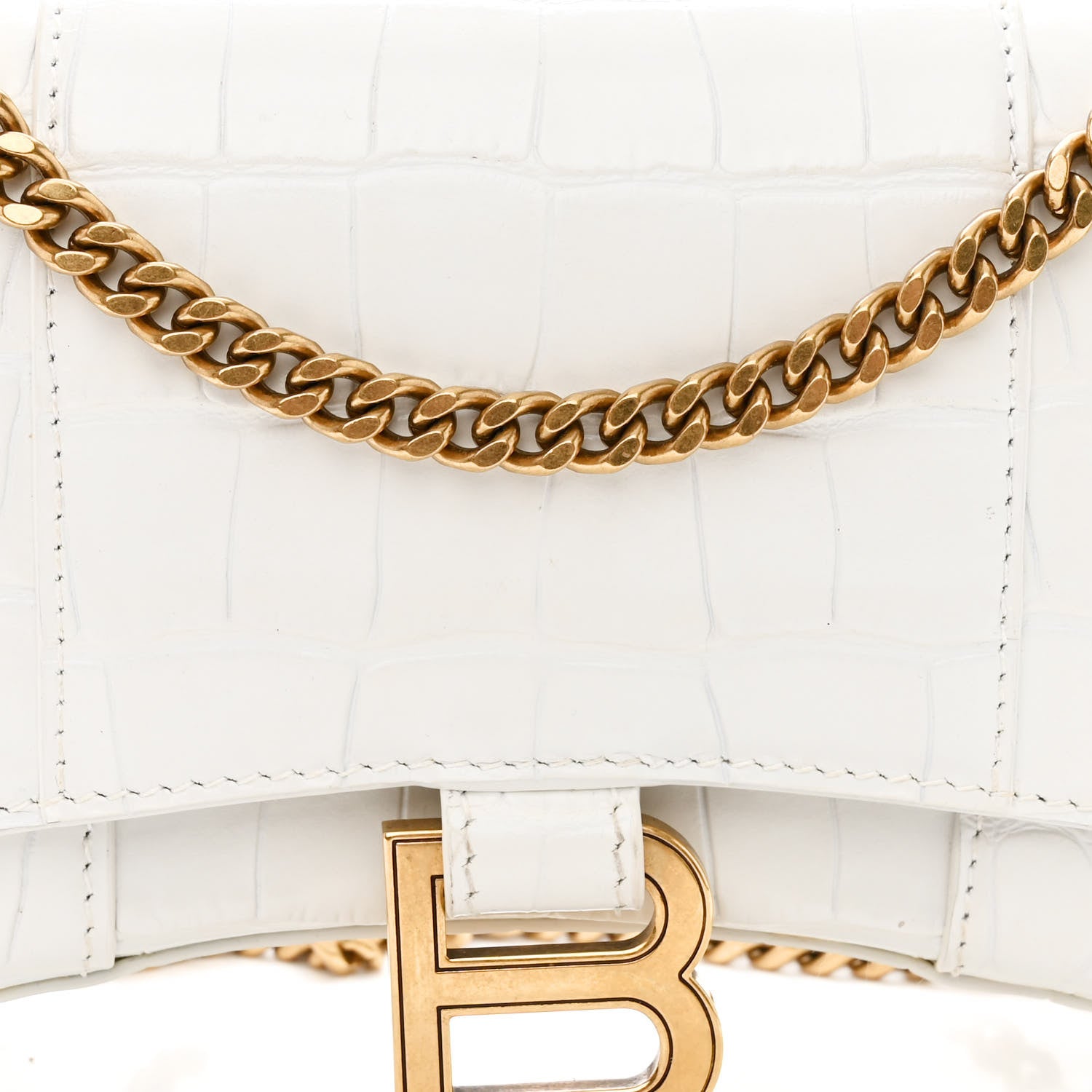 Balenciaga Shiny Calfskin Crocodile Embossed Hourglass Chain Bag White 9 of 13