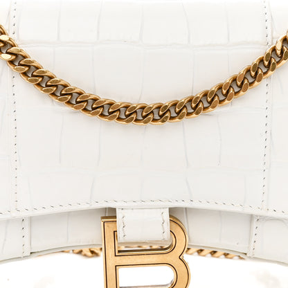 Balenciaga Shiny Calfskin Crocodile Embossed Hourglass Chain Bag White 9 of 13
