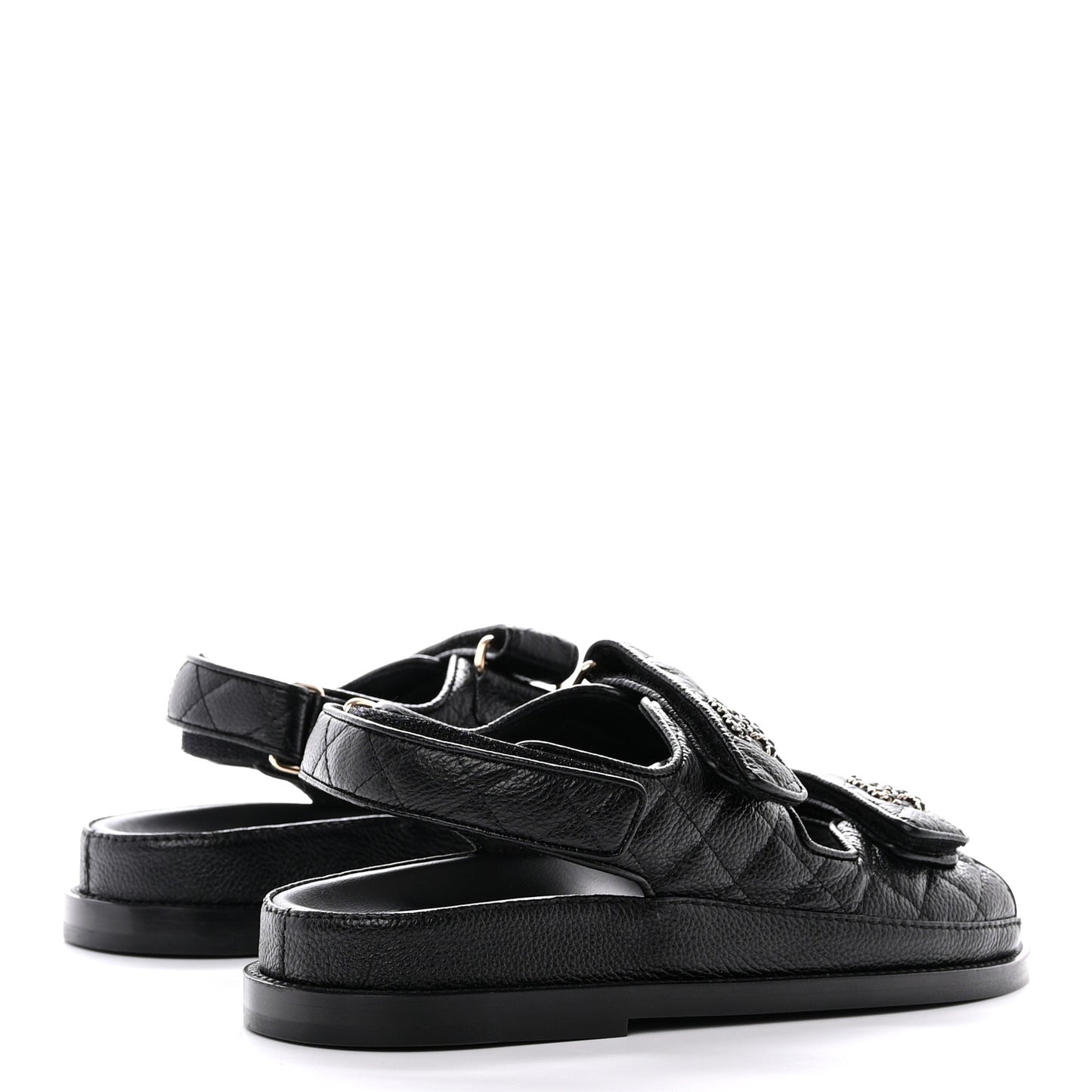 Grained Calfskin Velcro Dad Sandals 36 Black