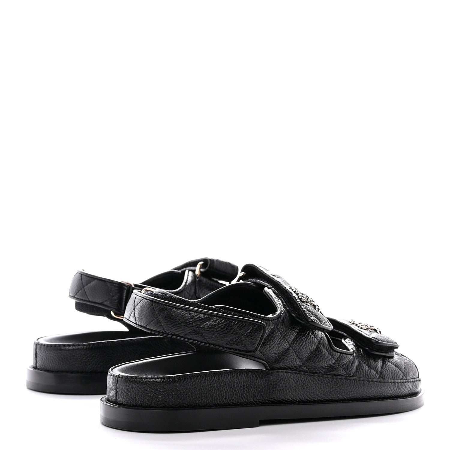 Chanel Grained Calfskin Velcro Dad Sandals 36 Black 4 of 10
