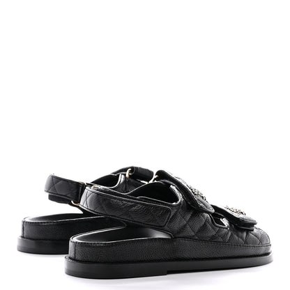Chanel Grained Calfskin Velcro Dad Sandals 36 Black 4 of 10