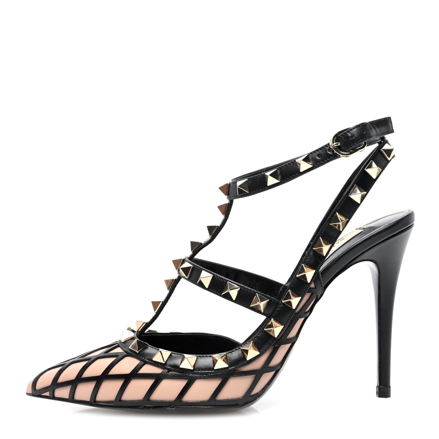 Calfskin Nappa Boudoir Rockstud Ankle Strap 100mm Pumps 36.5 Rose Cannelle Black