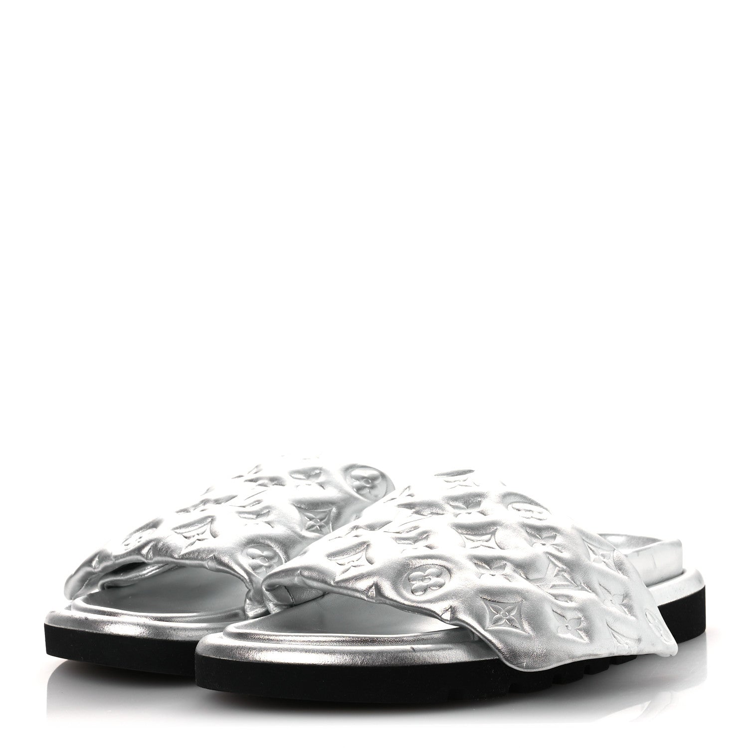 Louis Vuitton Lambskin Embossed Monogram Pool Pillow Flat Comfort Mule 39 Silver 4 of 14