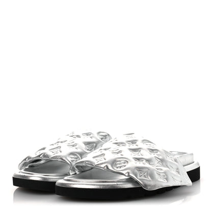 Louis Vuitton Lambskin Embossed Monogram Pool Pillow Flat Comfort Mule 39 Silver 4 of 14