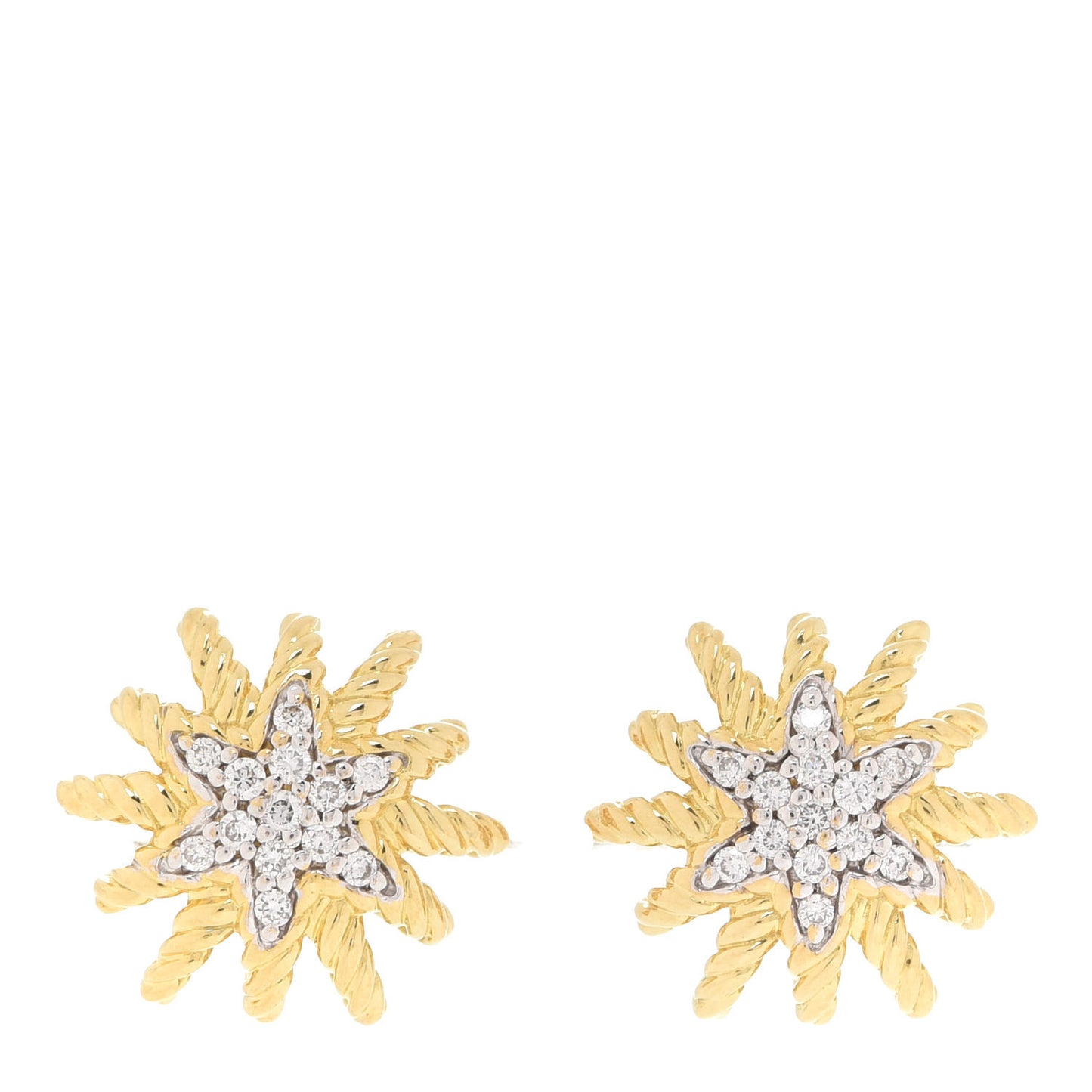 18K Yellow Gold Diamond 10mm Starburst Earrings