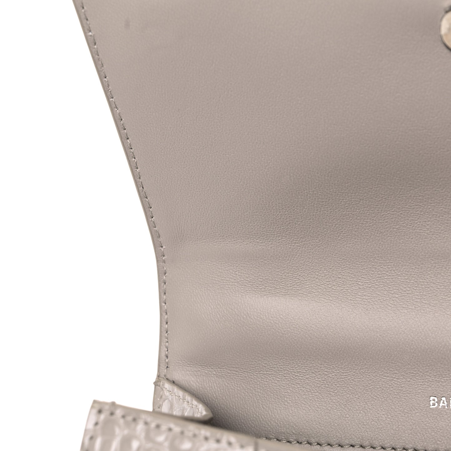 Shiny Calfskin Crocodile Embossed Small Hourglass Top Handle Bag Cold Beige