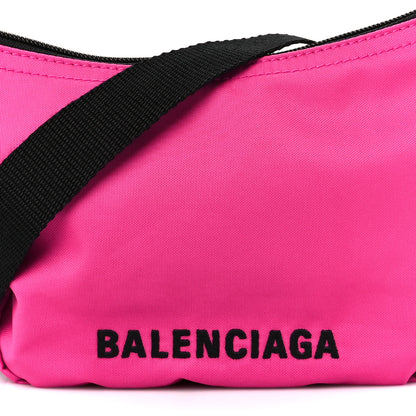 Balenciaga Recycled Sport Nylon Logo Embroidered Wheel Sling Bag Fluo Pink Black 8 of 10