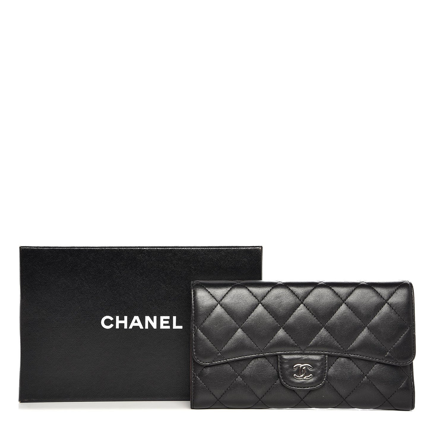 Lambskin Quilted Large Flap Wallet Black