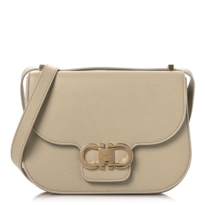 Salvatore Ferragamo Grained Calfskin Double Gancini Crossbody Stone 1 of 12