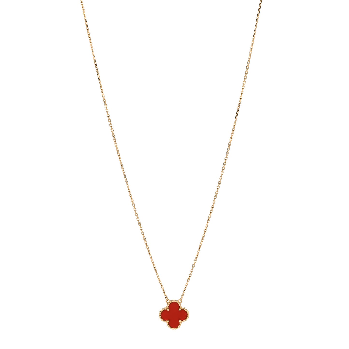 18K Yellow Gold Carnelian Vintage Alhambra Pendant Necklace