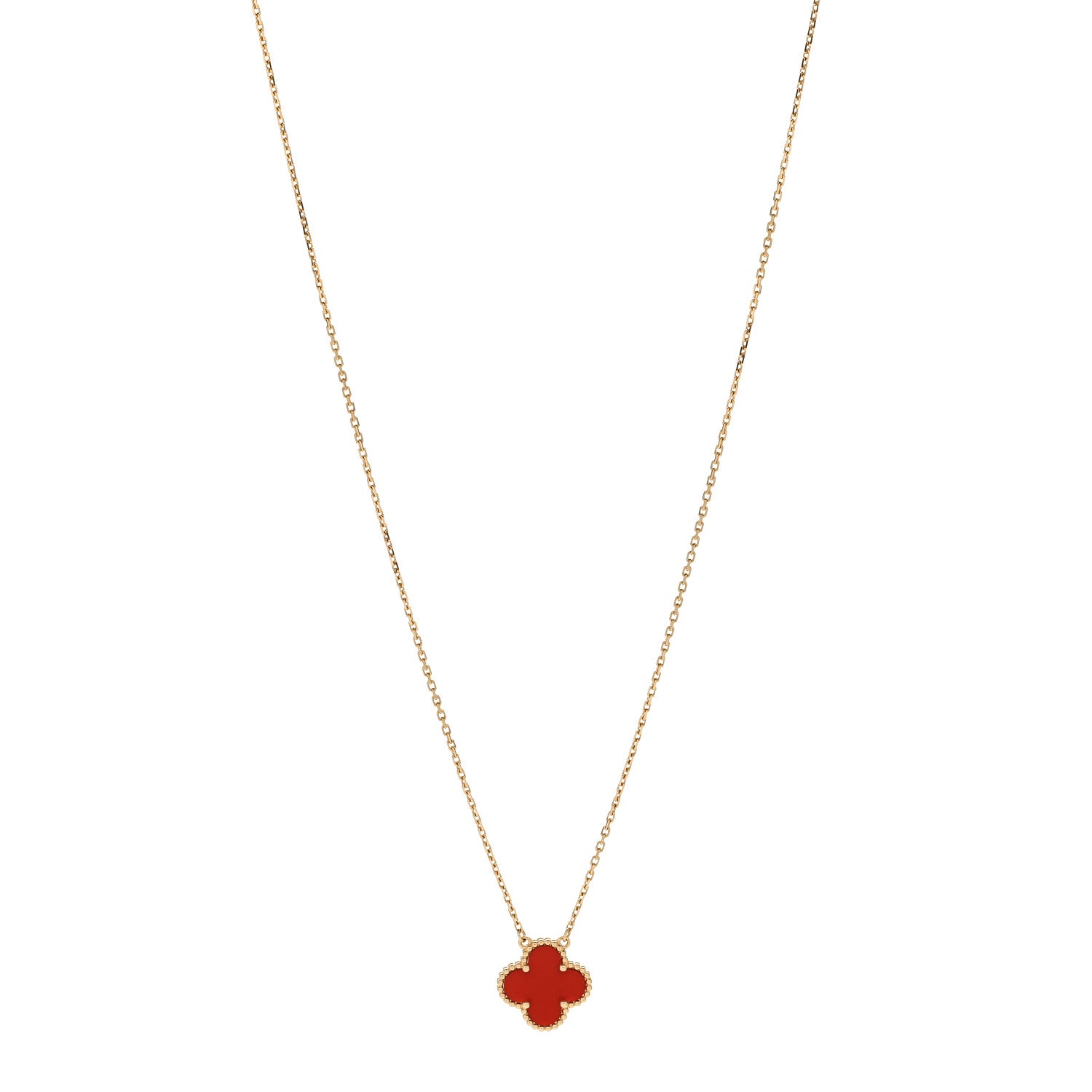 Van Cleef & Arpels 18K Yellow Gold Carnelian Vintage Alhambra Pendant Necklace 1 of 8