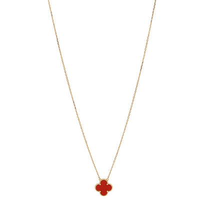 Van Cleef & Arpels 18K Yellow Gold Carnelian Vintage Alhambra Pendant Necklace 1 of 8