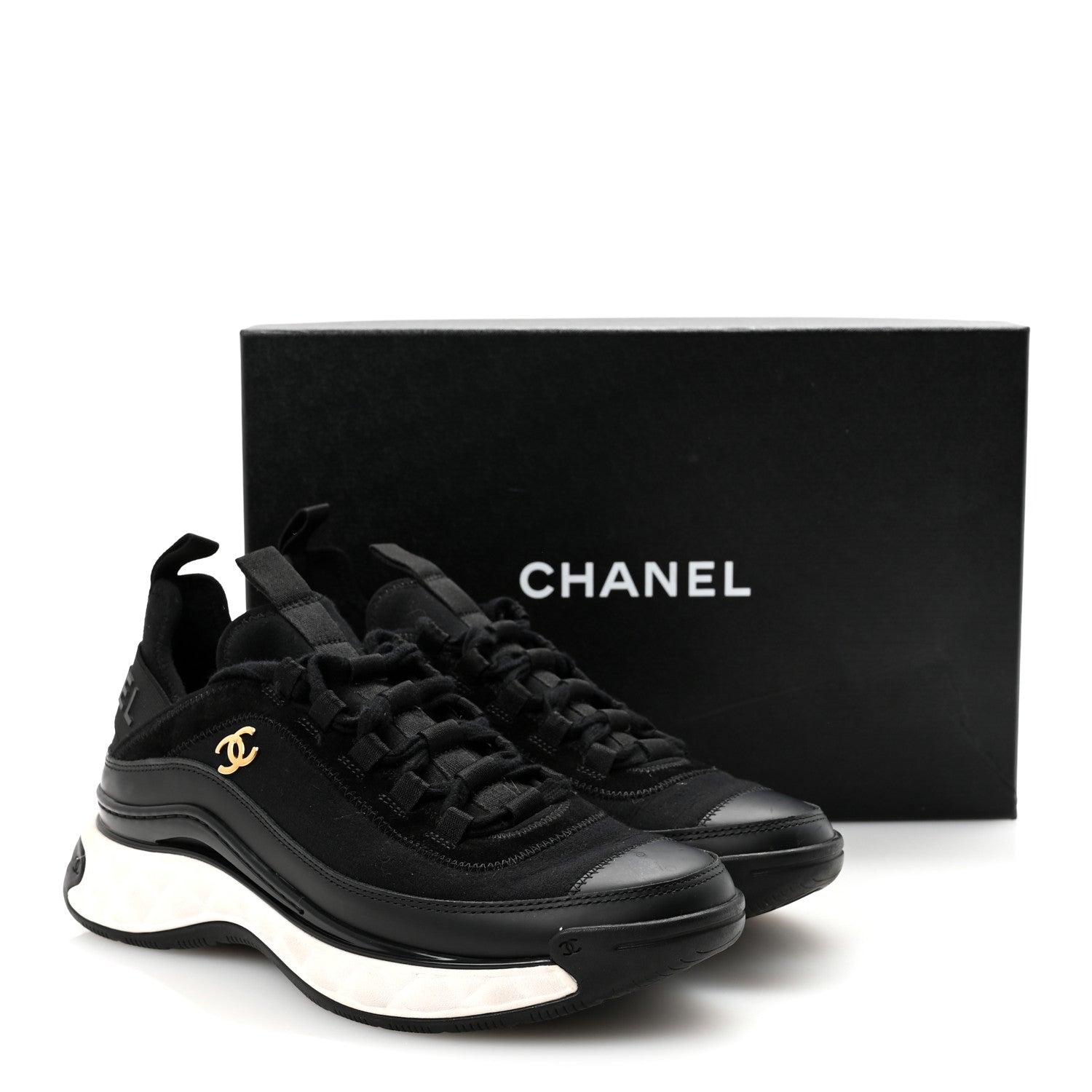 Chanel Velvet Calfskin Mixed Fibers CC Sneakers 38 Black 10 of 10