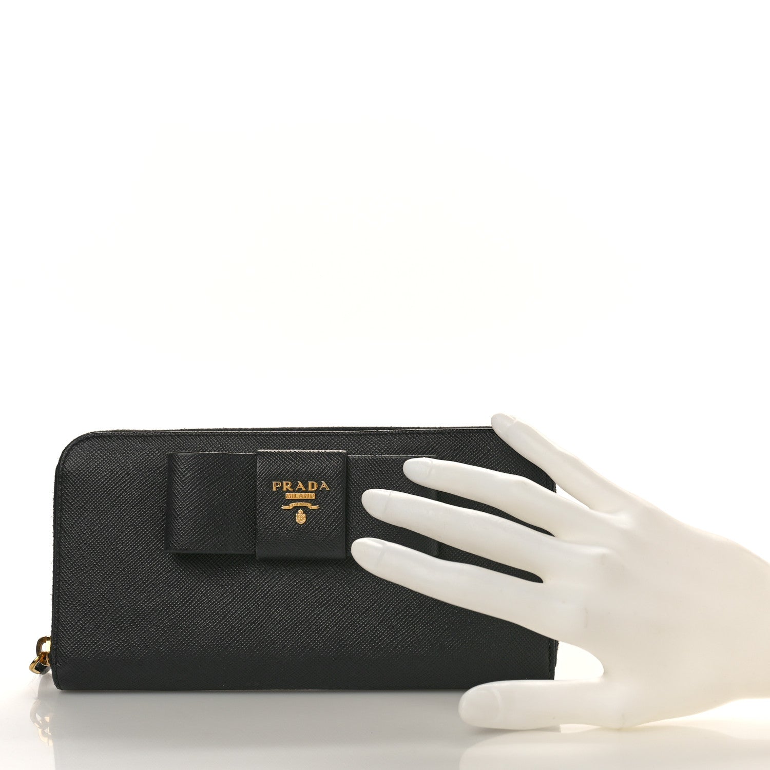 Prada Saffiano Fiocco Bow Zip Around Wallet Black 2 of 10